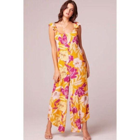 BAND OF GYPSIES COLLECTIVE - NWT  “Euphoria” Gold Floral Wide-Leg Jumpsuit. Sz M - Picture 12 of 16